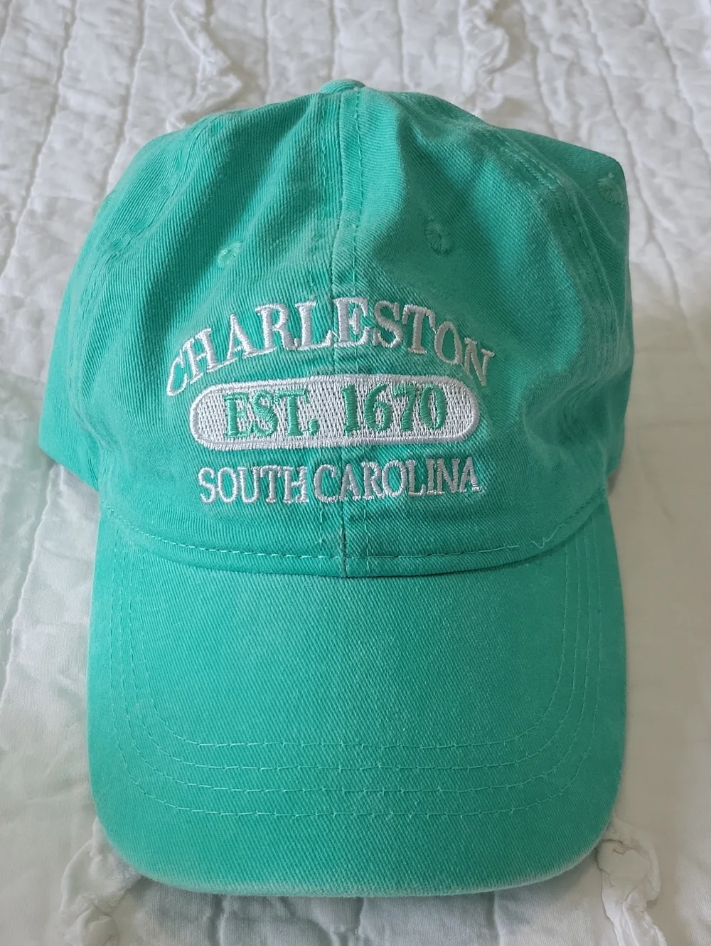 Charleston SC Est 1670 Hat Aqua & White Velcro Adjustable Back EUC